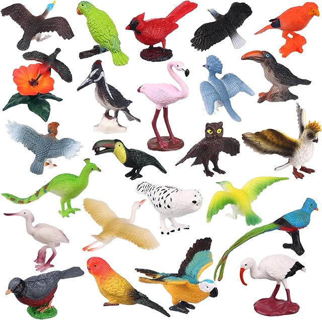 The 24 Pcs Realistic Bird Animals Figurines Mini Bird Figures Model Eagle Parrot Robin Owl Plastic Bird Figures Toys Fairy Garden Accessories Dollhouse Birthday Cake Toppers