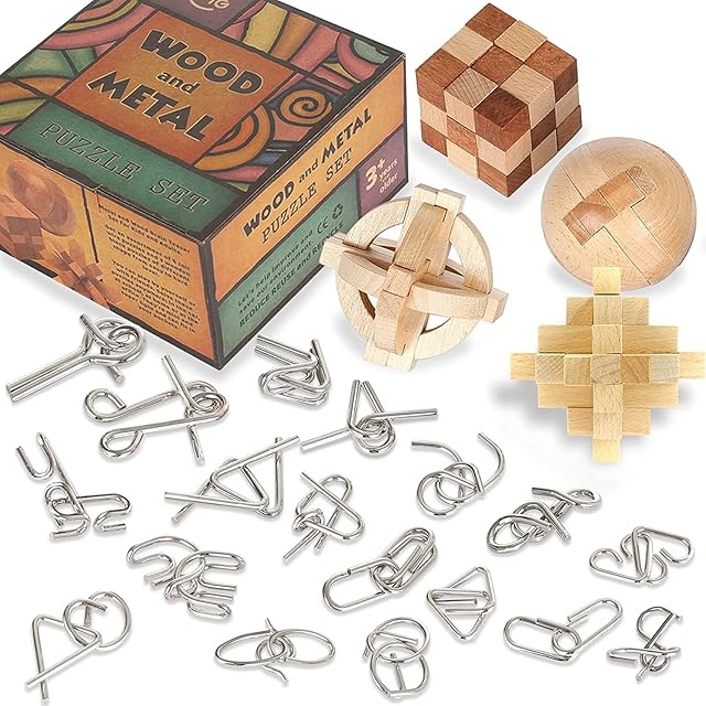 The Brain Teasers Metal Puzzles for Kids & Adult 22Pack, Mind, Logic and IQ Game Test Toy for Teens, Disentanglement 3D Coil Cast Wire Chain Intelligence Toy for Party & Office, Puzzle Travel Games(Hard)