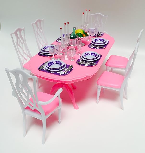The My Fancy Life Dollhouse Furniture, Dining Room Play Set with Table, Chairs and Tableware