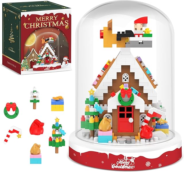 The Christmas Gingerbread House Building Blocks Toy, 571 Pcs Building Sets Christmas Decoration with Dust Cover, Mini Building Kit, Holiday Display Gift for Christmas, Stocking Stuffers for Kids Adults