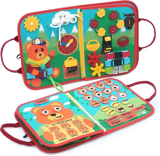 The CHEFAN Busy Board for Toddlers, Montessori Toys for 1-4 Year Olds, Sensory Activity for Learning Fine Motor Skills, Quiet Book for Autism, Educational Toys for Girls & Boys Gifts