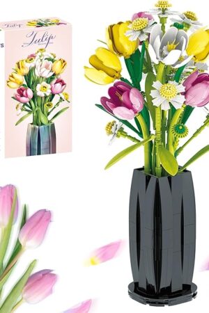 The PUNIMA Tulips Building Blocks Set, Flowers Bouquet with Vase for Adults, Girls, Home, Office, Decor - 1250pcs