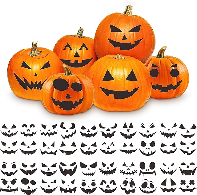 The 40 Designs Pumpkin Decorating Stickers, Make Jack O Lantern Face Craft Decals, Pumpkin Carving Stickers Kit, Halloween Party Decorations Supplies Trick or Treat Party Favors for Kids