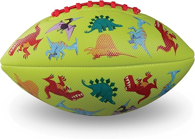 The Crocodile Creek Soft Textured Football for Kids Ages 3 and Up - Inflatable Ball for Flag Football Games and Outdoor Sports - Waterproof - Made from Rubber and PVC - Dinosaurs - 9-inch Length