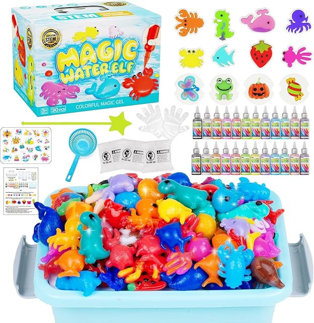 The Magic Water Toy Elf Kit, Aqua Fairy Water Gel Kit 12 Magic Gels & 12 Molds Make Your Own Water Pets, Toys for 4 5 6 7 Year Old Xmas Birthday Gifts Party Favors, DIY STEM Craft Kit Kids Toys Age 3+