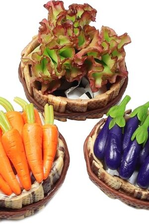 The Realistic Red Oak Lettuce,Carrots and Eggplant Vegetable and Fruit Basket Figurine Miniature Dollhouse Accessory,Perfect DIY Dollhouse Food Dollhouse Kitchen Miniature.