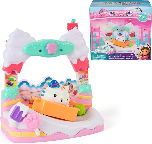 The Gabby's Dollhouse: The Movie, Cakey Cat's Sweet Treat Balcony with Toy Figure & Dollhouse Accessories, Kids Toys for Girls & Boys Ages 3 and Up