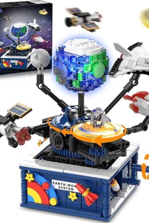 The Planet Rotatable Space Sets with Light - Earth & Moon Space Exploration Building Toys with Shuttle Spaceship Science Kits Building Blocks Gifts for Kids Age 8+ Years Old Boys Girls(554 PCS)
