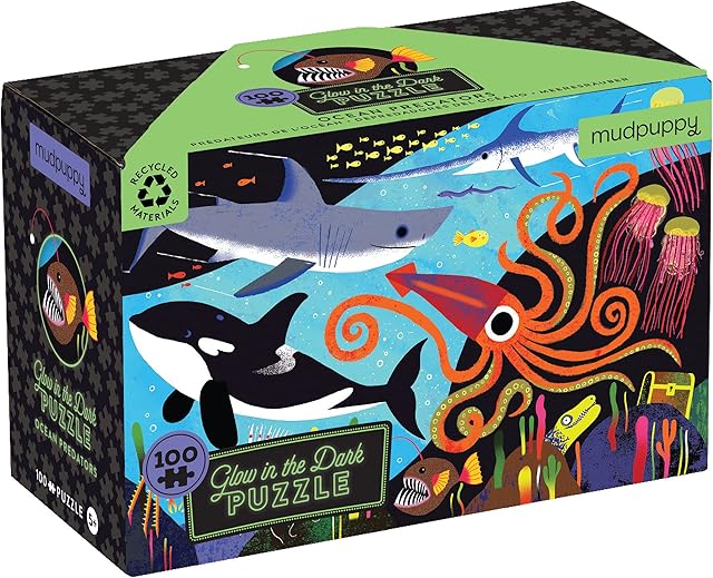 The Mudpuppy’s Ocean Predators 100 Piece Glow in The Dark Puzzle, Includes 100 Glow in The Dark Pieces, Perfect for Ages 5+, Turn Out The Lights and Let The Completed Puzzle Glow!