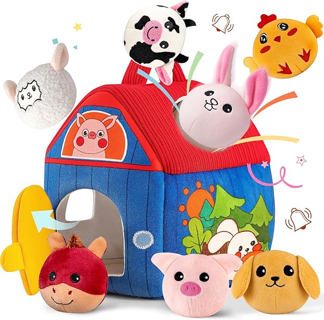 The Baby Toys 6-12 Months, Barn with Stuffed Farm Animals, Montessori Toy for Babies, Sensory Toys for Toddlers 1-3, Portable Baby Farmhouse Toy, Birthday Gift for Infants & Toddlers