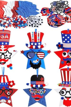 The ReliThick 1153 Pcs 4th of July Star Foam Crafts for Kids DIY Patriotic Craft Kit Star Ornaments Decoration Red White Blue Glitter Sticker for Memorial Independence Day Classroom Activity Party Favors