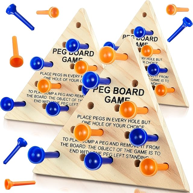 The Zhanmai Wooden Triangle Peg Game, 3 Sets, Educational Board Game for Teens and Adults, Travel Size, Strategy Toy, Operation Christmas Toys Fun Learning Puzzles(Blue Orange)