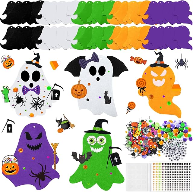 The 36 Sets Halloween Felt DIY Ghost Craft Kit Ghost Hanging Ornament Halloween Party Favor Decoration for Indoors Outdoors Classroom Activities Supplies