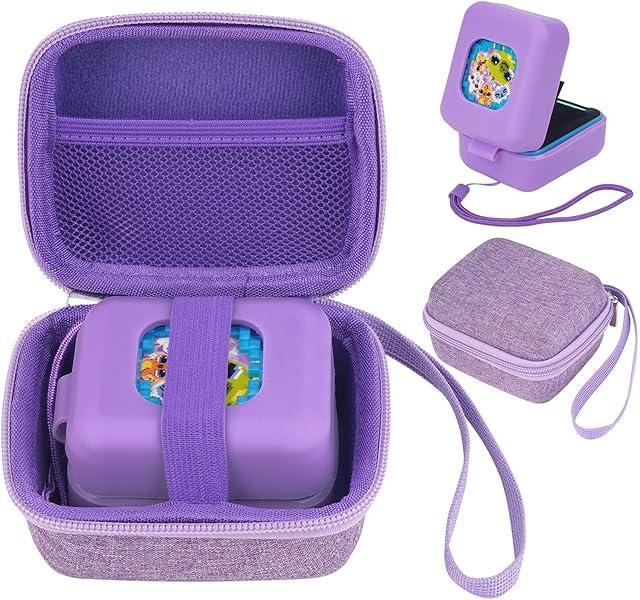 The MGZNMTY Carrying Case and Silicone Case for Bitzee Magicals Interactive Toy Digital Pet and Protective Skin Cover for New Bitsy Electronic Virtual Pet (Purple)