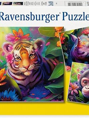 The Ravensburger Jungle Babies 3x49 Piece Jigsaw Puzzle for Kids - Every Piece is Unique, Pieces Fit Together Perfectly - MESH Accredited