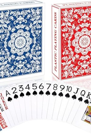 The Plastic Playing Cards Waterproof Cards Poker Card 2 Pack Playing Card Large Print for Adults Seniors, Deck of Card Set Poker Cards for Beach Trip Pool Party Games (Blue & Red)