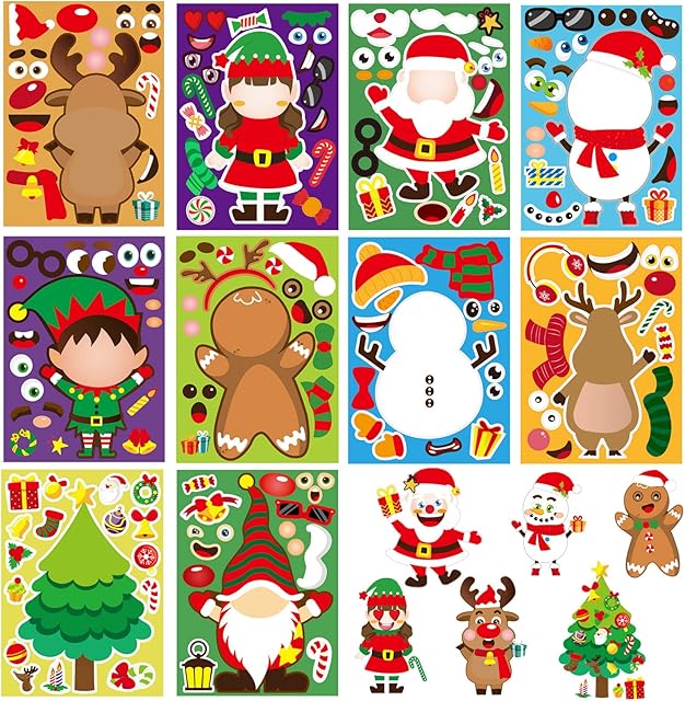 The Tuzuaol 30 Sheets Christmas Crafts Stickers - Make Your Own Face Stickers, Christmas Activities Games, Xmas Party Favors Supplies, DIY Craft for Toddler Kids