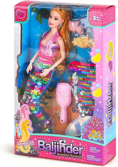 The Mermaid Doll with Mermaid Purse| Brown Hair Princess Doll Playset with for Summer Water | Crossbody Mermaid Tail Coin Purse for Girls 4-7 | Mermaid Party Favors Birthday Christmas Holiday Gifts
