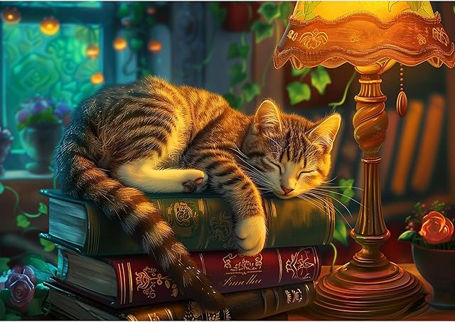 The MISITU Jigsaw Puzzles 100 Pieces for Adults Large Pieces Challenging Puzzles Christmas Birthday Gift Game Toys cat and Books 16.1 x 11.3 Inches