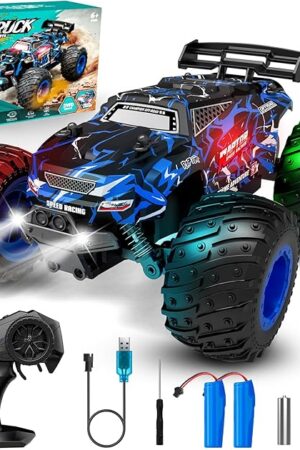 The Remote Control Car, 1:18, All-Terrain Remote Control Truck with Headlight and Bodylight, 2WD, 20KM/H, PVC Shell, 2.4GHz, Rechargeable, Sturdy, Two Speed Control, Rc Cars for Kids, Beginner