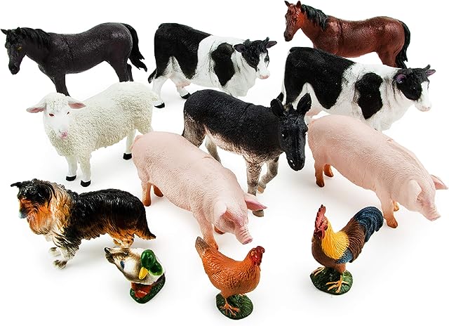 The Boley Farm Animal Figures - 12 Pack Small Farm Animals Toys Kids Ages 3 and Up - Realistic Plastic Animal Figurines - Farm Animals for Toddlers