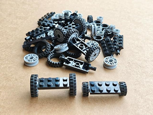 The 70 Pieces City Car Wheels and Axles Set,Car Parts Chassis Pieces Tires Building Blocks, Compatible with Lego for Kids Boys Toy
