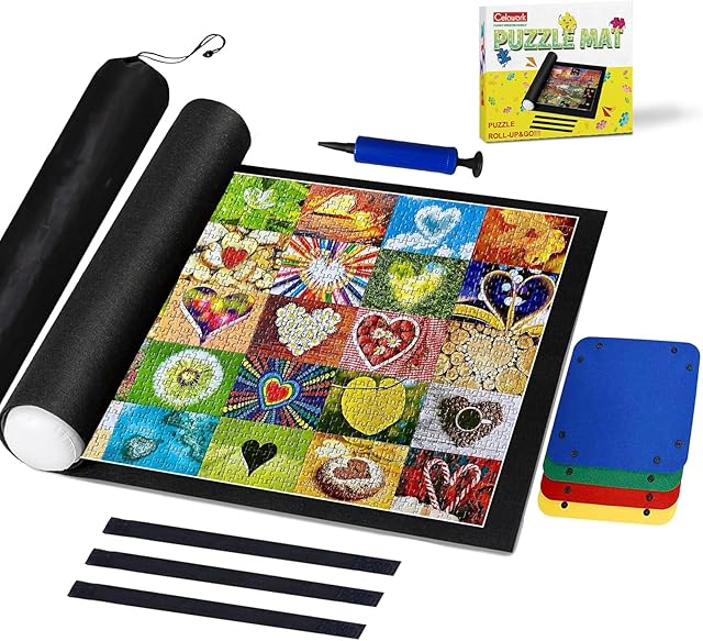 The Celawork 1000 Pieces Puzzle mat roll up with Puzzle Sorting Trays,Jigsaw Puzzle Accessories for Puzzles Storage and Saver, Jigsaw Puzzle mat for Adult