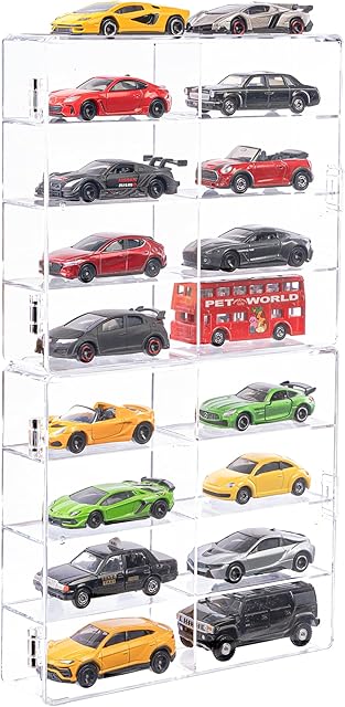 The Hot 1/64 Scale Matchbox Wheels Toy Car Display Case Holds 32 Toy Cars Storage Organizer,Dustproof,Clear Matchbox Toy Car Display Box 6.5 X 7.5 X 1.6 inches 4pcs (2PCS(16 Slots))