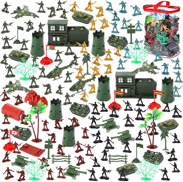 The Zomiboo 348 Pieces Army Men Toys Boys Army Men Military Set Army Action Figures Play Set Includes Soldiers, Tanks, Armored Vehicles, Planes, Fences, Flags, Cannons, Tents, Boys