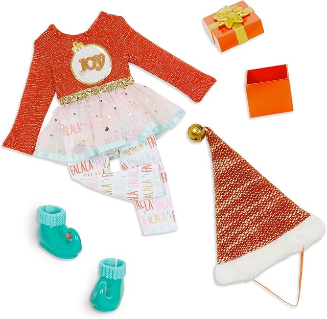 The Glitter Girls – 14-Inch Doll Clothes – Merry & Bright – Santa Hat – Holiday Outfit – 3+ Years– Merry & Bright