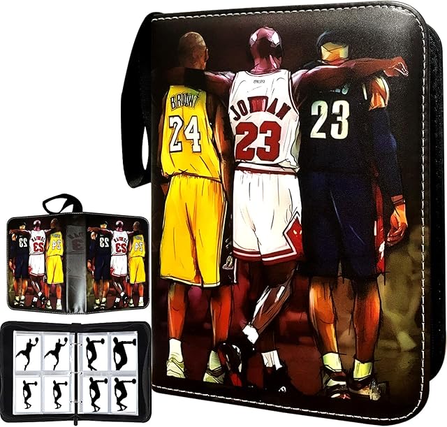 The Basketball Card Binder, Trading Card Binder 4 Pocket with 50 Removable Sleeves Fits 400 Sport Cards, 3 Ring Card Holder Binder with Zipper, Collector Storage Album