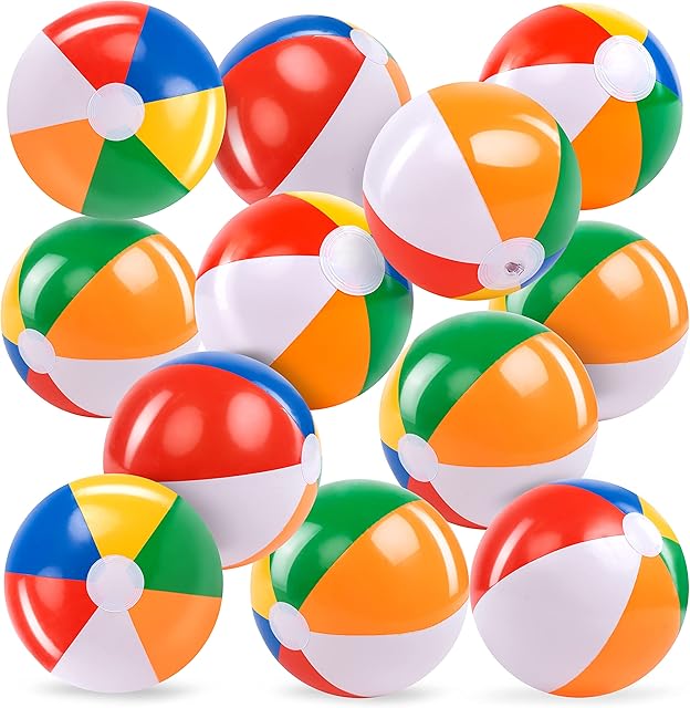 The JOYIN Rainbow Beach Balls(12 Pack), 12'' Inflatable Swimming Pool Toys for Summer Water Games Kids Birthday Party Supplies Combo Set Include Inflatable Beach Balls