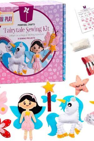 The Pinwheel Crafts Beginner Sewing Kit for Kids Ages 5 6 7 8-12+ - Make Your Own Fairytale Characters Kids Sewing Kit - Play & Learn to Sew Craft Box, Girls & Boys Birthday Gifts