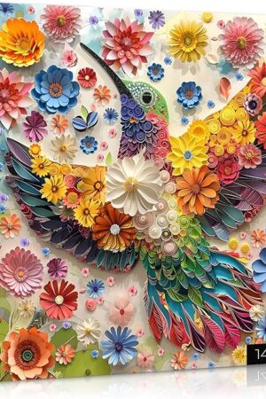 The PICKFORU Hummingbird Puzzles for Adults 1000 Pieces, Flower Animal Bird Puzzle Quilling Paper Cut Art, Nature Garden Challenge Jigsaw Puzzle