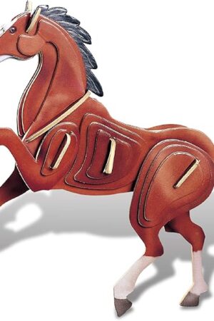 The Puzzled 3D Puzzle Colorful Horse Wood Craft Construction Kit Fun Unique and Educational DIY Wooden Animal Toy Assemble Model Pre-Colored Crafting Hobby Puzzle to Build and Decoration 31 Pieces Pack