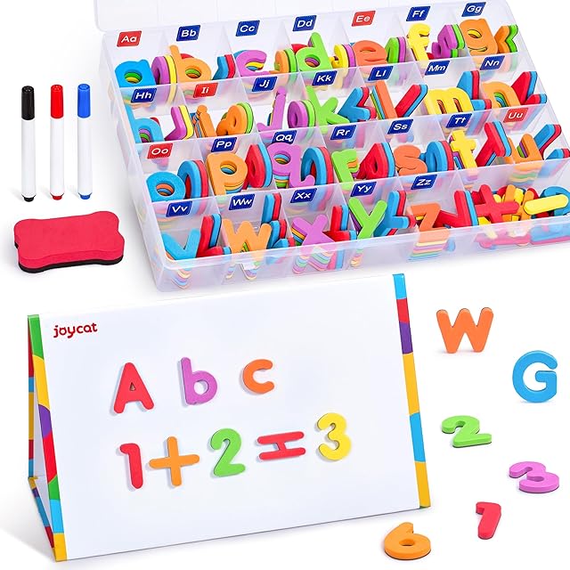 The JoyCat Classroom Magnetic Letters Kit 248 Pcs with Double-Side 3D Foldable Magnetic Board - Foam Alphabet Letters&Numbers for Kids Spelling and Learning, Letter Board Tabletop Easel