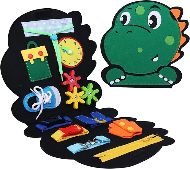 The ALLABC Busy Board Montessori Toys for Toddlers, Dinosaur Sensory Activity Board Toy, Travel Educational Learning Quiet Book, Preschool Developing Motor Skills Toys for Boys Girls (Dinosaur)