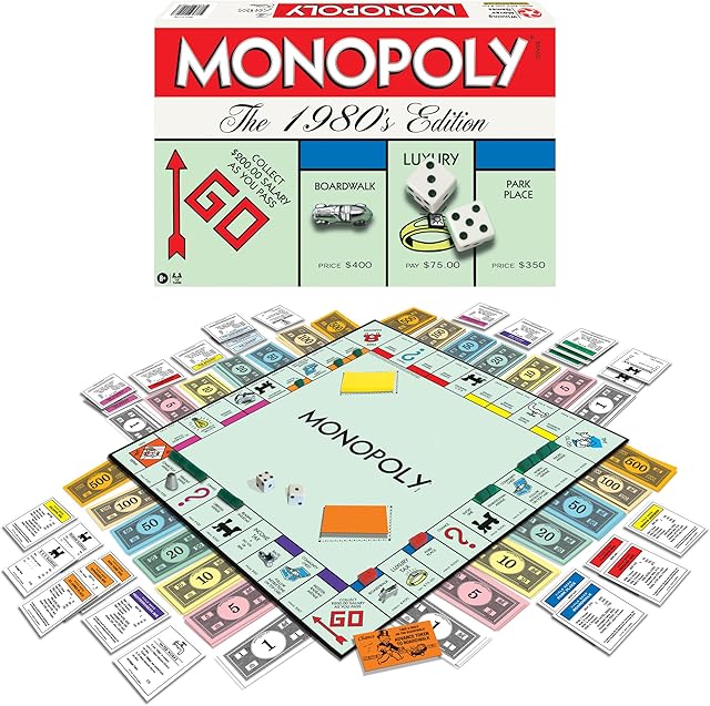 The Monopoly The 1980's Edition With Original 1980's Artwork & Components incl. All Classic Tokens, by Winning Moves Games USA, Classic Family Board Game with Classic Tokens, for 2 to 8 Players, Ages 8+