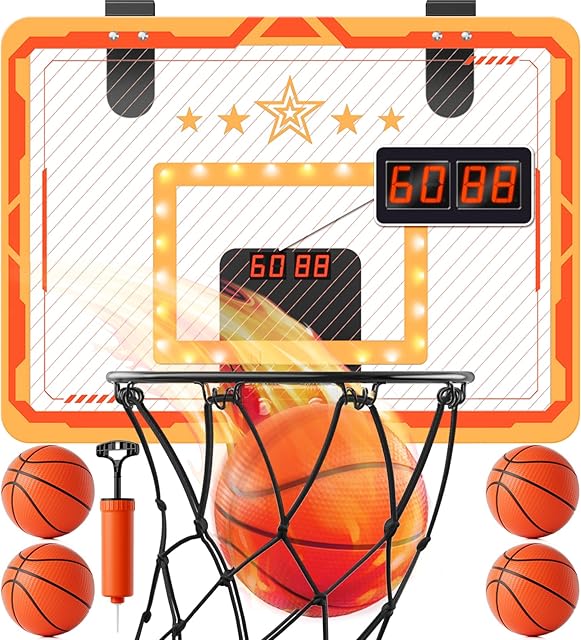 The Indoor Basketball Hoop, Presents for Boys 8-12, Led Light Mini Hoop with Electronic Scoreboard, Indoor Basketball Hoop for Kids, Boy Birthday Presents