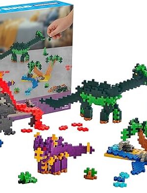 The Plus-Plus: Learn to Build - Dinosaurs - 400 Piece Set - 2D & 3D Dino Construction Building STEM Toy, Interlocking Mini Puzzle Blocks, Kids Ages 5+
