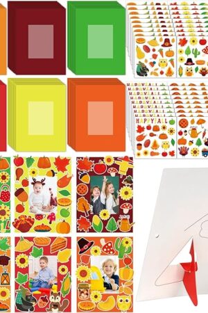 The Qyeahkj 54 Packs Fall Picture Frame Craft Kits for Kids, DIY Thanksgiving Pumpkin Maple Leaf Turkey Craft Autumn Thanksgiving Holiday Art Favor Home Classroom Kindergarten Game Activities