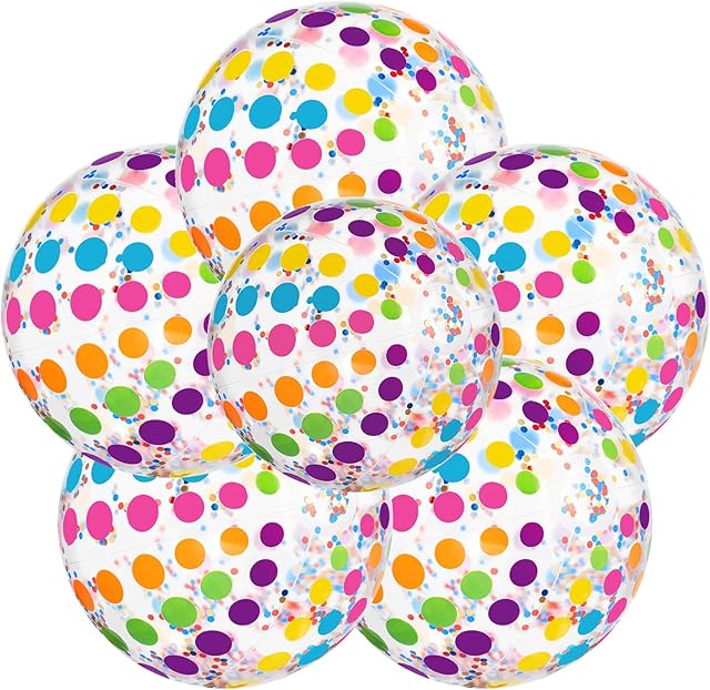 The 6 Pack Sequins Beach Balls 16" Colorful Polka Dot Pool Balls Inflatable PVC Clear Summer Jumbo Sports Ball Adults Summer Hawaiian Beach Swimming Pool Accessories Outdoor Water Games Party Favor