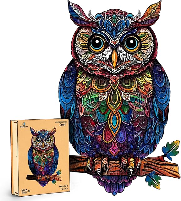 The Wooden Puzzles for Adults, Unique Shaped Animal Jigsaw Puzzles, Owl Wood Puzzles Adult, Birthday Gifts for Adult and Kids, 200 Piece 11.14"×7.28"