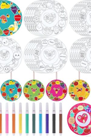 The Realspring 30 Set Fruit of The Spirit Crafts for Kids Religious DIY Coloring Wreath Ornament Christian Color Your Own Fruit of The Spirit Craft Kit for Home Classroom Bible VBS Sunday School Activity