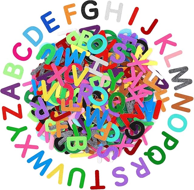 The SEPGLITTER 300pcs Felt Letters Stickers, Self-Adhesive A-Z Alphabet Letters Felt Stickers for Kids DIY Preschool Classroom Craft First Communion Birthday Party Decorations