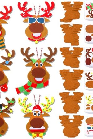 The Poen 36 Pcs Christmas Felt Crafts for Boys Girls Christmas Elk Reindeer Ornaments Felt Crafts Kit Holiday DIY Art Craft for Xmas Tree Party Decoration Supplies