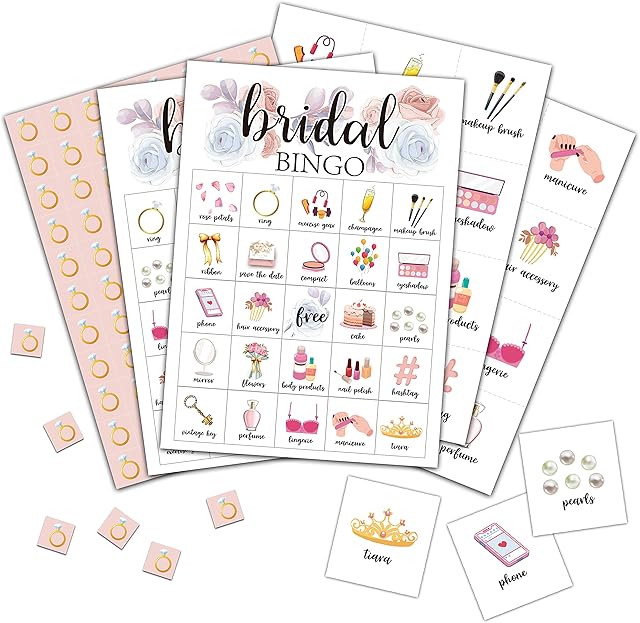 The Bridal Bingo Cards, Bridal Shower Game for 24 Players, Wedding/Bachelorette Party Games for Family Friends Activities, Holiday Party Favors Supplies Decorations(06)