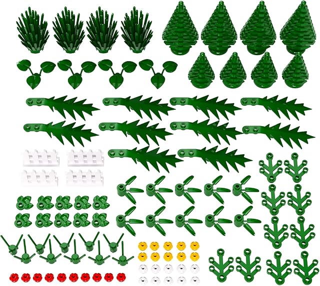 The Plant Parts Building Block, Botanical Scenery Accessories Plant Set, Trees Flowers Building Bricks Toy Compatible with Lego Parts and Pieces(100 Pcs) No Bottom Plate