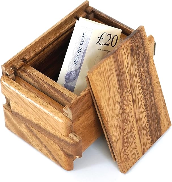 The BSIRI Magic Sliding Box- Secret Box Brain Teaser Wooden Puzzle Boxes with Hidden Compartments. Ideal Mystery Jewelry, 3D Puzzle Lock Box, Gift Card, and Money Puzzle Box