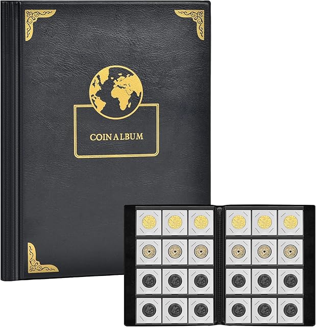 The 120 Pockets Coin Flip Holder Albums, 2x2 inches Coin Storage Books for Coin Cardboard Collection Holders, Collection Book Sleeves Supplies for Collectors- Black Earth (Coin Flips not Included)